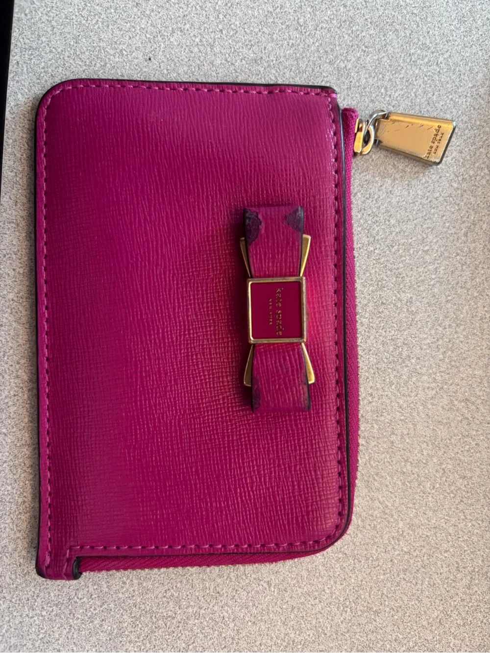 kate spade Hot Pink Zip-Around Card Case with Bow Detail